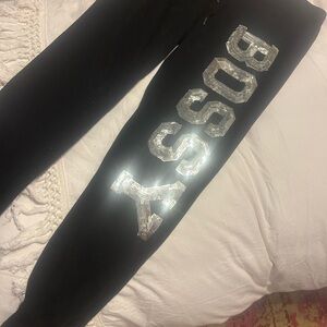 Juniors Black BOSSY SILVER SEQUINED Sweatpants